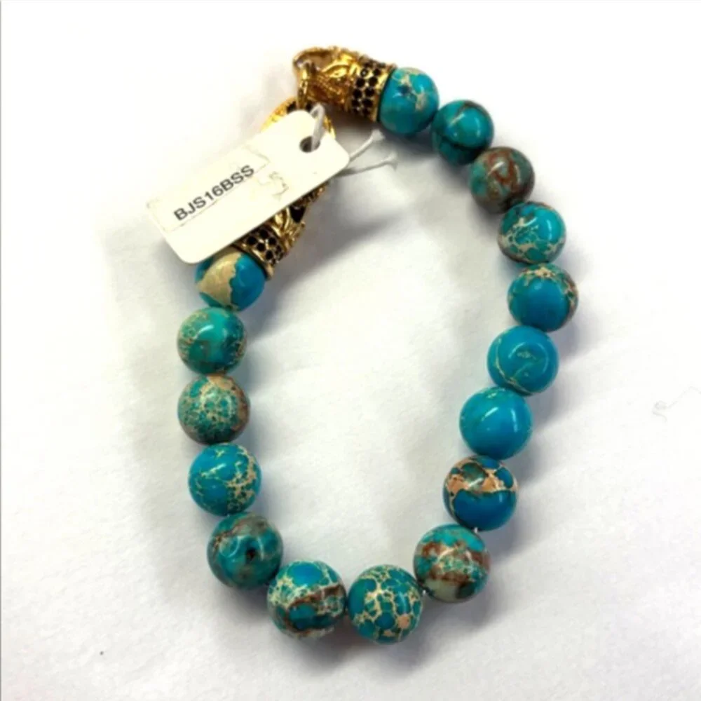 Blackjack Sea Sediment Jasper Gold Tone Lobster Claw Bracelet